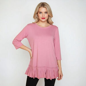 LOGO by Lori Goldstein XS Pink Cotton Slub Knit Top with Pleated Peplum